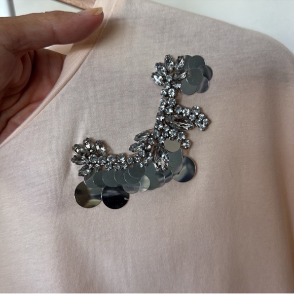 Zara Embellished Cotton Loose Fit Blouse/Top/Shirt/Tee Sz M rhinestones sequins - Picture 5 of 9